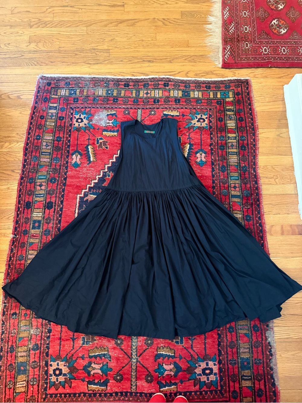 CASEY CASEY Apron Midi Dress - Small - Cotton Poplin  - Navy Blue - $1400